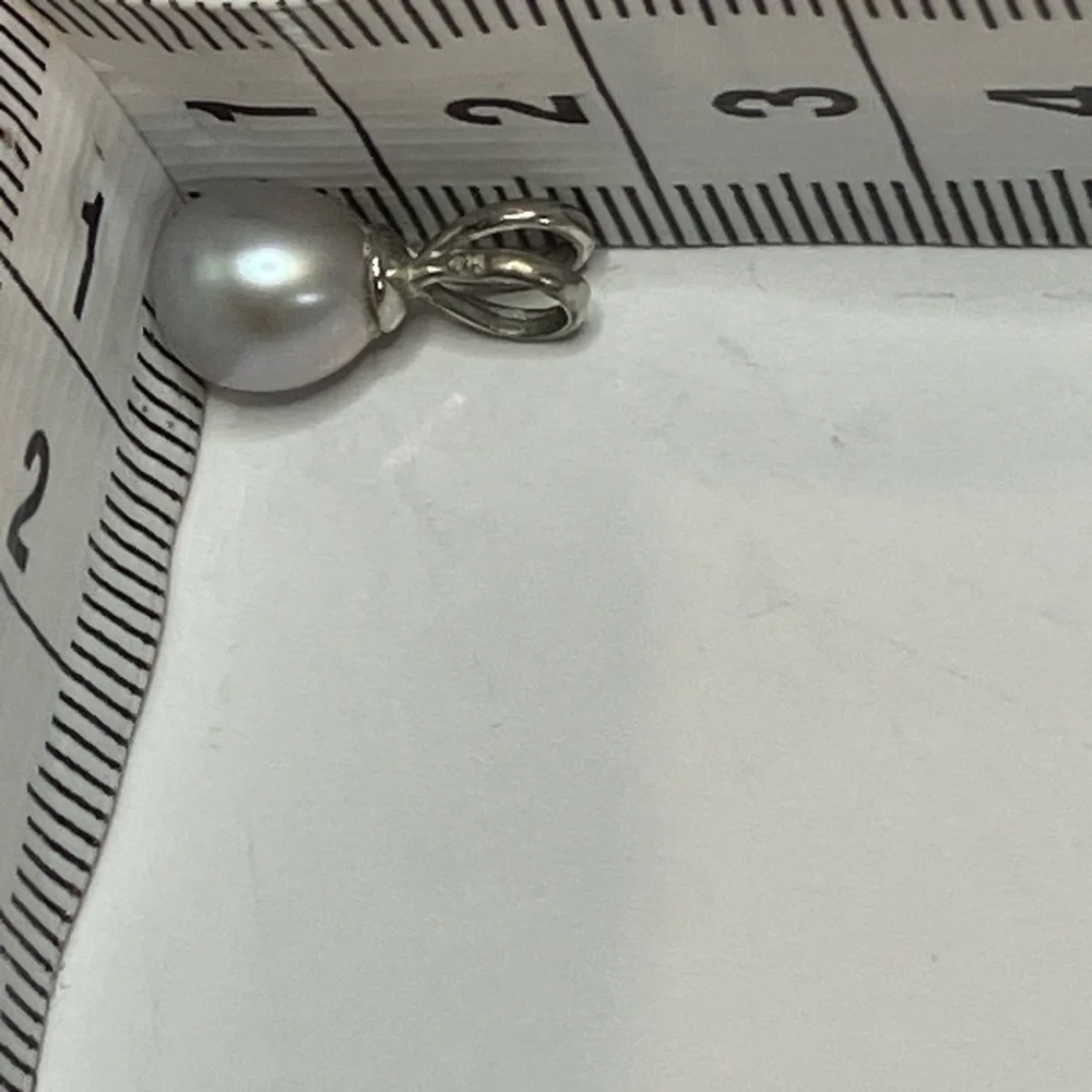 Vtg 925 Sterling Silver Grey Freshwater Pearl Pendant Classic Minimalist Pearl - Picture 4 of 4